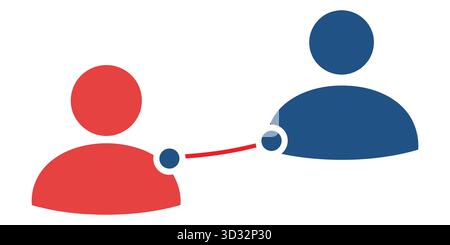 Red and blue connected by a red line representing a network or connection Stock Vector