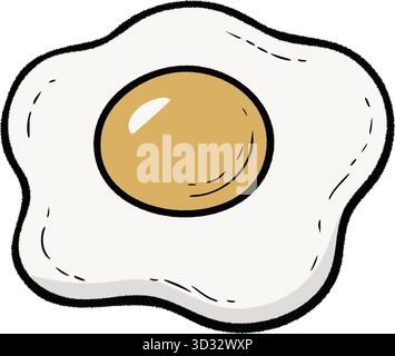 A single fried egg is drawn with a bright yolk and gently wavy white edges on a plain background Stock Vector