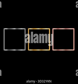 Square metallic frames. Silver gold copper. Border shapes Vector. Premium decoration elements Stock Vector