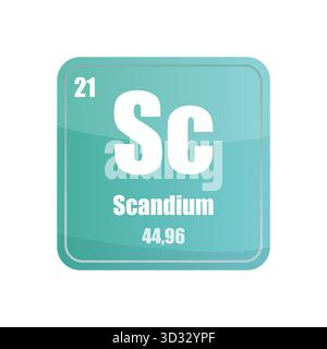 Scandium chemical element tile. Atomic number twenty one. Sc sign Vector icon. Mint blue square shape. Stock Vector