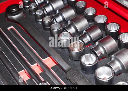 Professional set of socket wrenches with adapters. Stock Photo