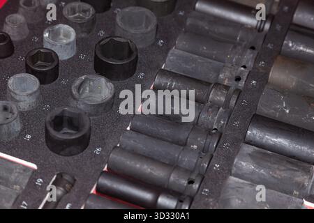 Professional set of socket wrenches with adapters. Stock Photo