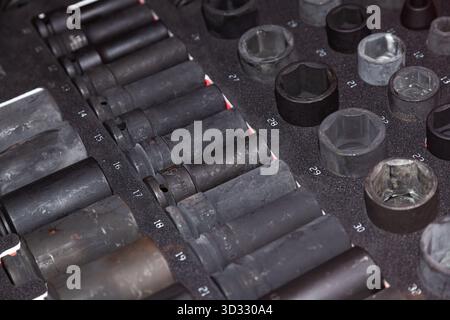 Professional set of socket wrenches with adapters. Stock Photo
