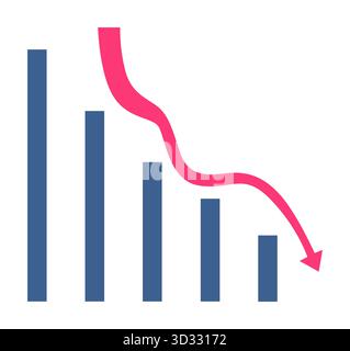 Financial crisis concept with declining bar chart and red arrow Stock Vector