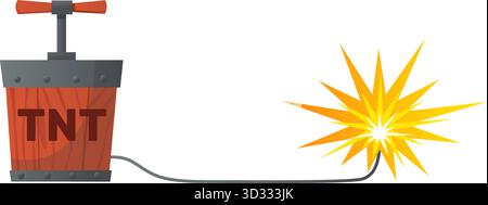 Old fashioned detonator for setting off explosion using TNT. Explosives or dynamite. Burning wick. Terrorist military attack. Fuse rope fire. War weap Stock Vector