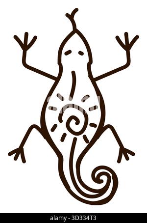 Aztec-inspired lizard drawing for artistic design and decoration Stock Vector