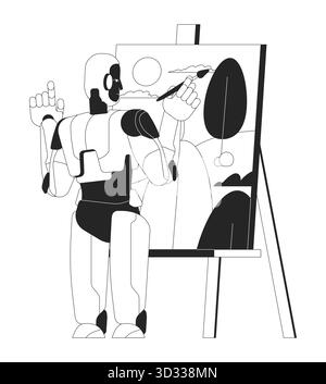 Artificial intelligence painting landscape 2D line character Stock Vector