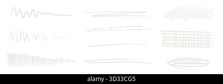 illustration: white or grey hand drawn underlines or highlighter markers isolated on white Stock Photo