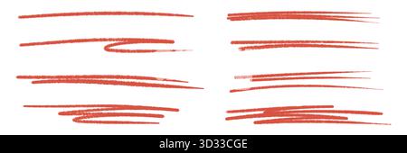 illustration: red crayon underline set collection in doodle style isolated on white Stock Photo