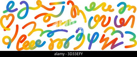 Fluid rainbow squiggle strokes. Curvy gradient lines. Colorful swirls and twisty shapes Stock Vector