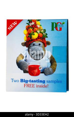 Two big-tasting samples from PG tips free inside isolated on white background tea bag  teabag Stock Photo