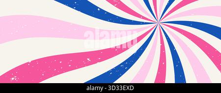 Swirl retro sunburst background. Groovy wave spiral ray design. Retro bg with grunge texture Stock Vector