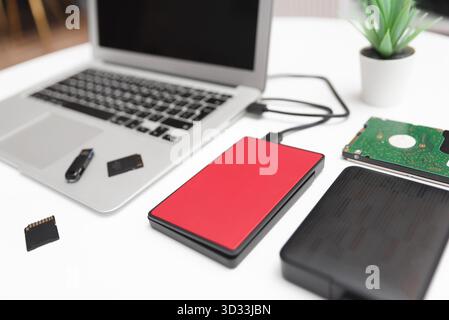 Multiple storage devices, pendrive, memory cards. Backup data Stock Photo