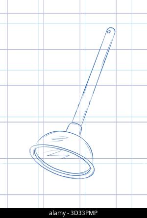 Plunger hand drawn doodle. Clearing clogged pipes at home. Drawing in graphic style on light background Stock Vector