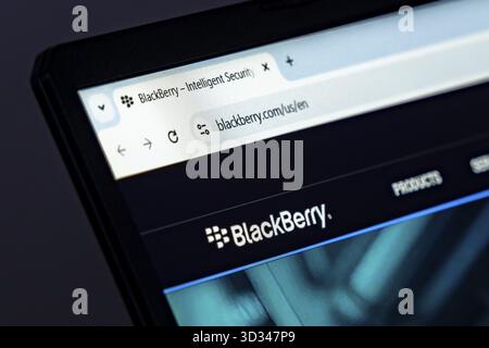 New York, USA - December 17, 2024: Close up of BlackBerry website on laptop screen showing technology and innovation Stock Photo