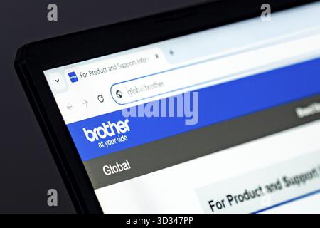 New York, USA - December 17, 2024: Brother website homepage displayed on laptop screen with logo. Electronics company offering printers, sewing machin Stock Photo