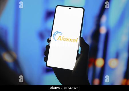 September 9, 2024, Paraguay. In this photo illustration, the Akamai Technologies logo is displayed on a smartphone screen Stock Photo