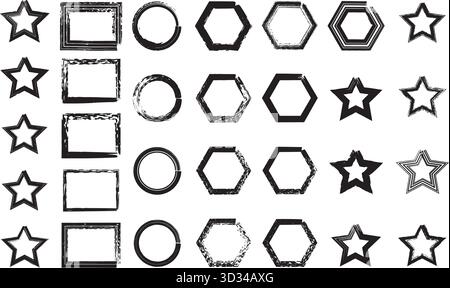 Hand-Drawn Geometry Stars, Shapes & Frames in Artistic Styles Stock Vector