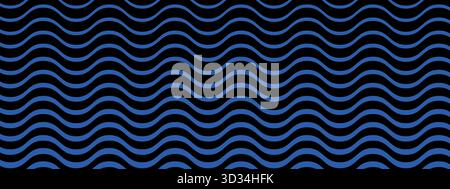 Vector background with horizontal curved blue lines on black backdrop Stock Vector