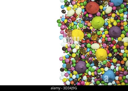 Colorful sweets and candys border background, isolated on white Stock Photo