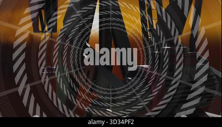 Rotating spiral vortex in 3D scene, striped concentric rings, geometric shapes, gradient lighting Stock Photo