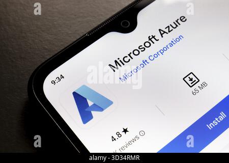 October 25, 2024, Brazil. In this photo illustration, the Microsoft Azure app logo is displayed on a smartphone screen Stock Photo