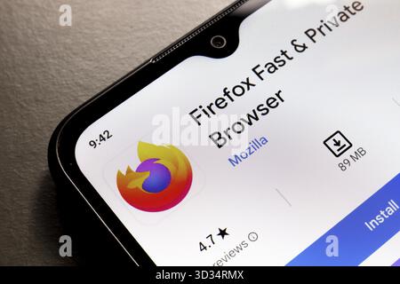 October 25, 2024, Brazil. In this photo illustration, the Mozilla Firefox app logo is displayed on a smartphone screen Stock Photo