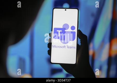 August 21, 2024, Paraguay. In this photo illustration, the Microsoft Teams logo is displayed on a smartphone screen Stock Photo