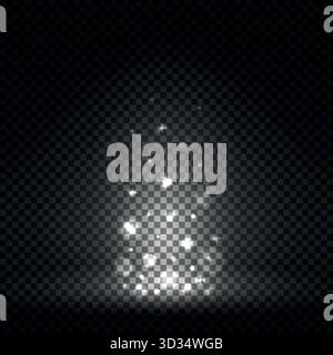 Magic light flares and glimmer dust. Twinkle light particles isolated on transparent background Stock Vector
