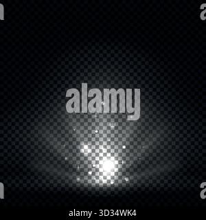 Effect of magic light and glimmer dust. White flares and light beams isolated on transparent background Stock Vector