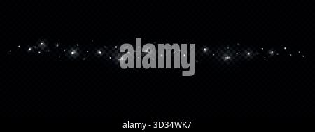 Glimmer magic dust with light flares. Silver stars with twinkle particles isolated on transparent backdrop Stock Vector