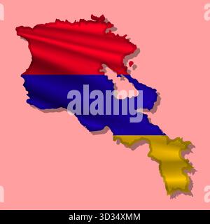 Waving vector abstract flag of Armenia in map shape with shadow Stock Vector