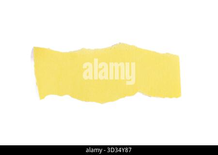Old parchment paper torn edges strips isolated. Piece of yellow torn edges paper ripped isolated on white background. Stock Photo