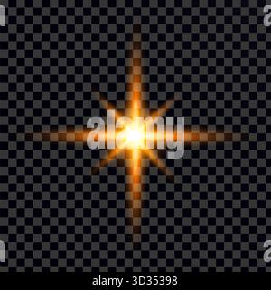Bright glowing star on transparent background with vibrant light effect Stock Vector