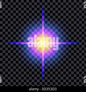 Glowing multicolored starburst light with transparent background Stock Vector