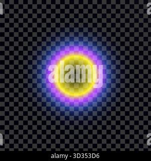 Abstract glowing orb with vibrant yellow and purple aura on transparent background Stock Vector