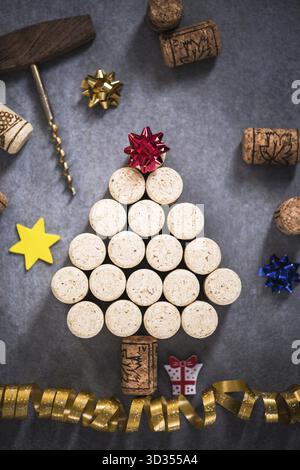 Christmas tree made from natural wine corks Stock Photo