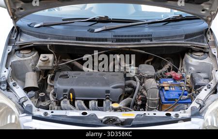 Open hood of the car from the top view. Stock Photo