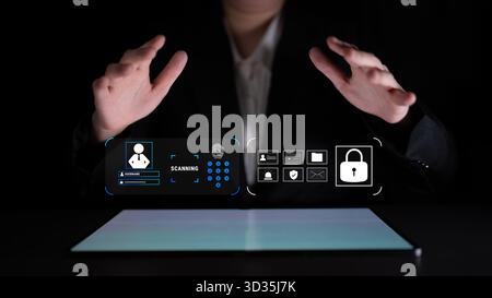 A digital security system for user authentication and access control. A concept of data protection using passwords, biometrics, and secure login Stock Photo