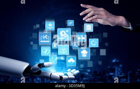 Artificial intelligence automates the software update process for system maintenance. AI ensures timely patches and security, enhancing the Stock Photo