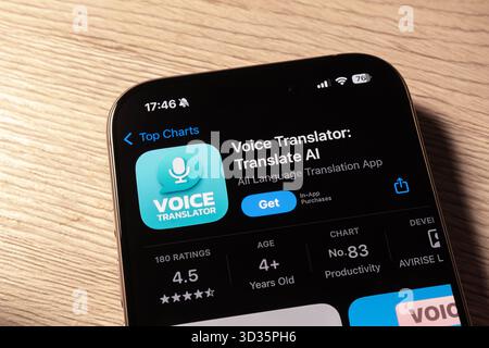 Ostrava, Czechia - January 27, 2025: Apple app store with Voice Translator mobile application with AI to be installed Stock Photo