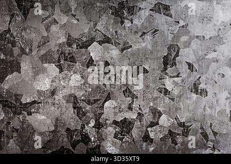 Close view of galvanized steel showing zinc spangle crystals. Technical metal texture for anti corrosion and manufacturing topics. Stock Photo