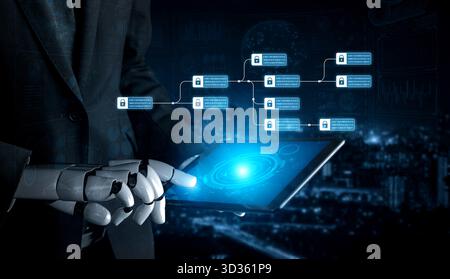 AI enhances blockchain systems by securing encrypted data chains, verifying transactions, and optimizing decentralized network integrity and smart Stock Photo