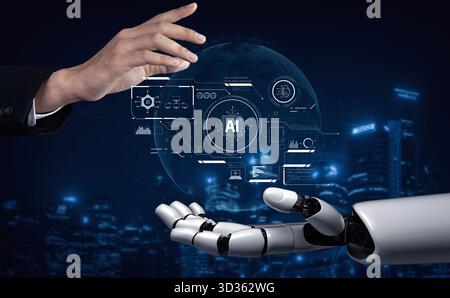 AI system interacting with artificial intelligence interface, processing data, executing algorithms, and enhancing automation with advanced artificial Stock Photo