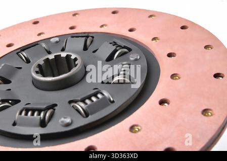 car clutch disc close-up on a white background, close-up disc elements selective focus, copy space Stock Photo