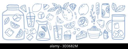 Lemonade and Citrus Drinks Doodle Set Stock Vector