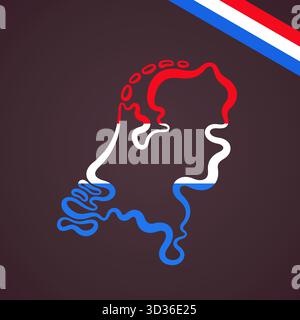 Outline map of Netherlands marked in flag colors Stock Vector