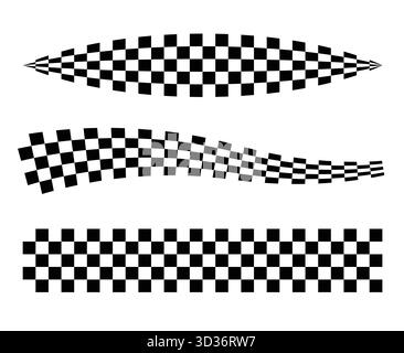 Set of racing checkered stripe patterns featuring tapered, wavy and straight designs. Stock Vector