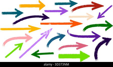 Colorful brushstroke arrows vector set in rainbow paint style Stock Vector