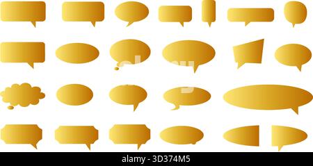 Gold speech bubbles collection shiny metallic vector set Stock Vector